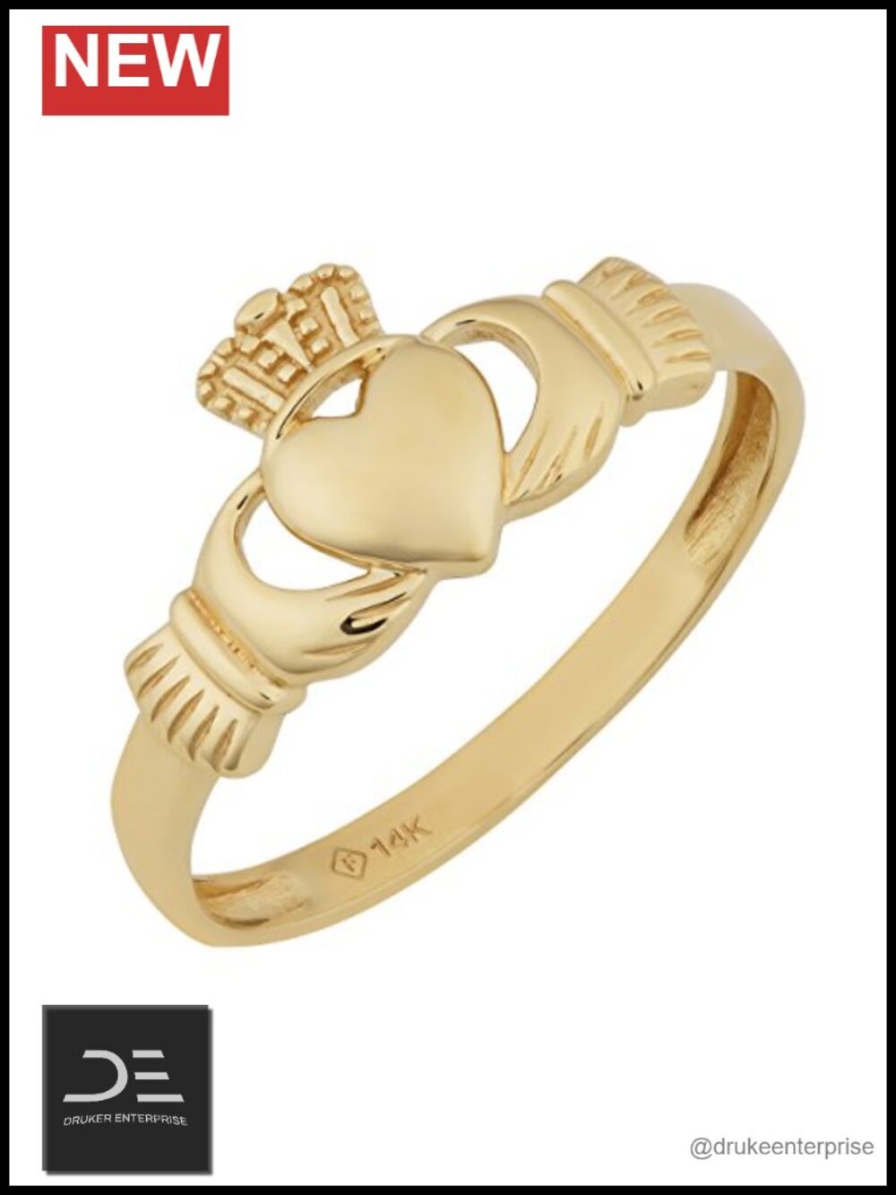 14k Yellow Gold High Polish Claddagh Ring